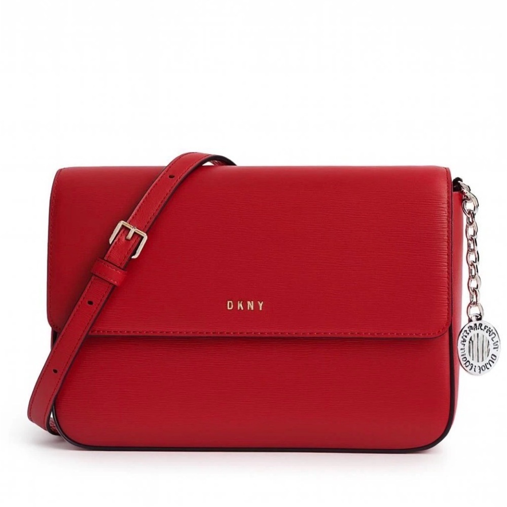 DKNY Sutton Red Leather Bryant Flap Crossbody